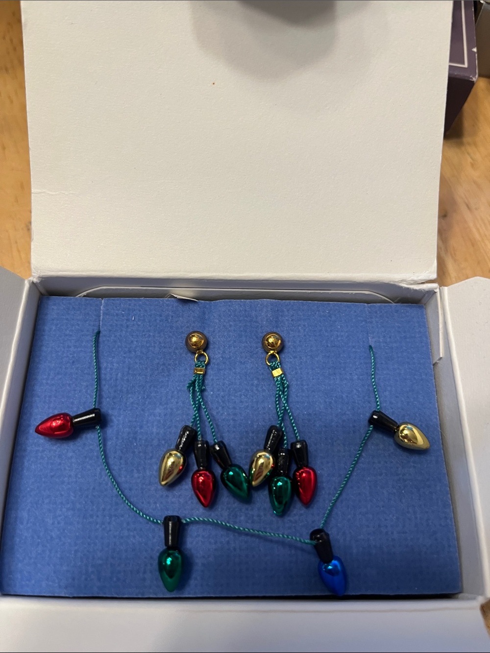 Vintage Avon Festive Multicolor Christmas Light Drop Earrings and Necklace